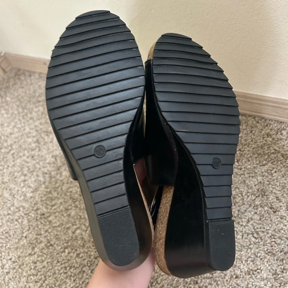 Boutique by Corkys Calypso Black Cork Wedge Heel Size 10 Women's Ankle Velcro